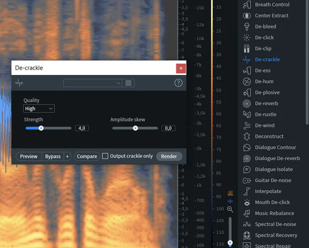 Izotope RX tutorial de crackle a sound with heavy frequency