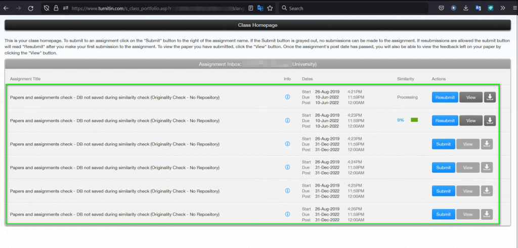 Turnitin no repository account example. 