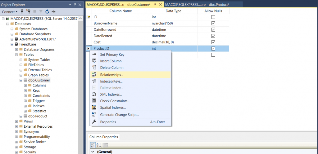 How to add foreign key to a table sql server management studio visually (no scripting)