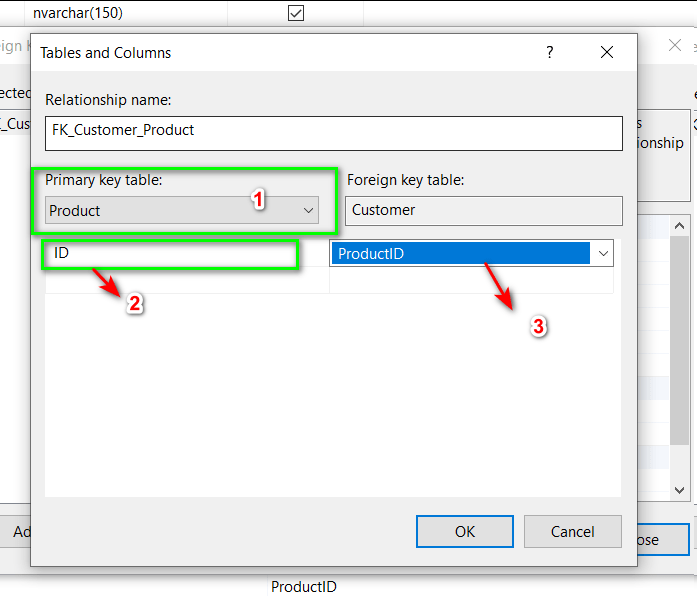 The Microsoft SQL Server Management guide to table relationship using foreign key to primary key