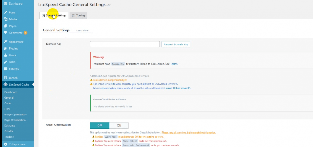 how to install lscache and enable quic.cloud service in wordpress